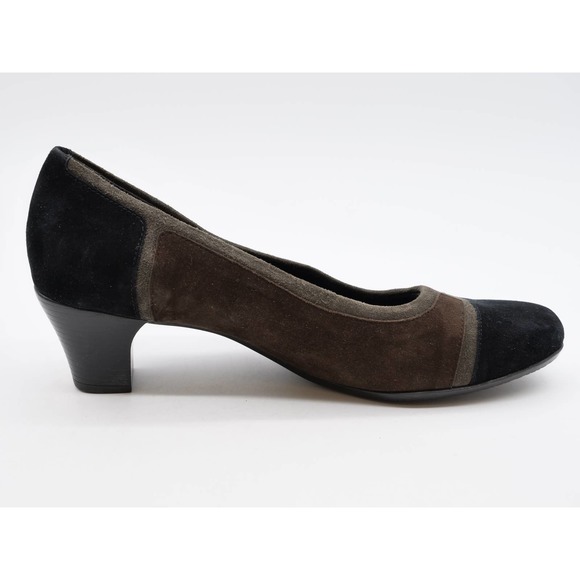 Munro Pumps Womens 8.5 Brown Suede Black Cap Toe Slip On Comfort Career Heels - Picture 3 of 11